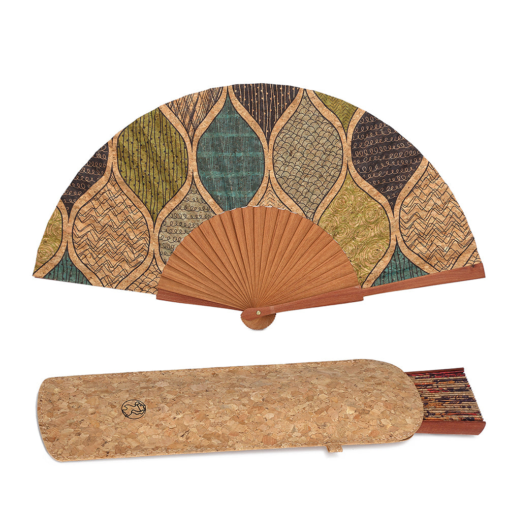 Abanico en corteza de Corcho Y Funda Para Abanico Fan, 2pc (1 Set), Group 1 Series