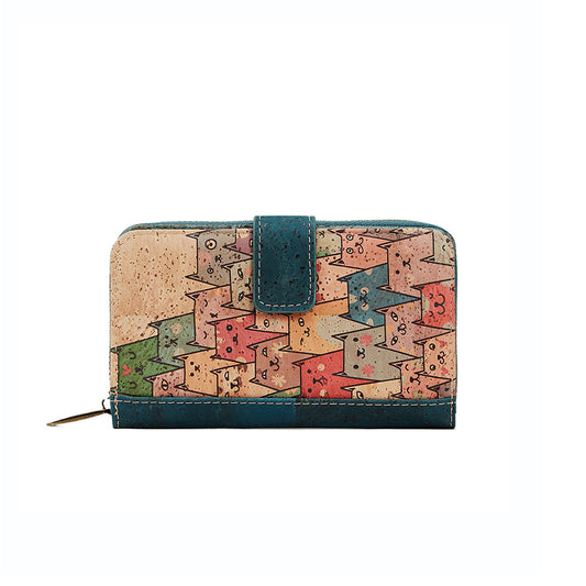 Portafoglio Mediano in Sughero Naturale da Donna con RFID e Stampa Floreale | Serie 1617
