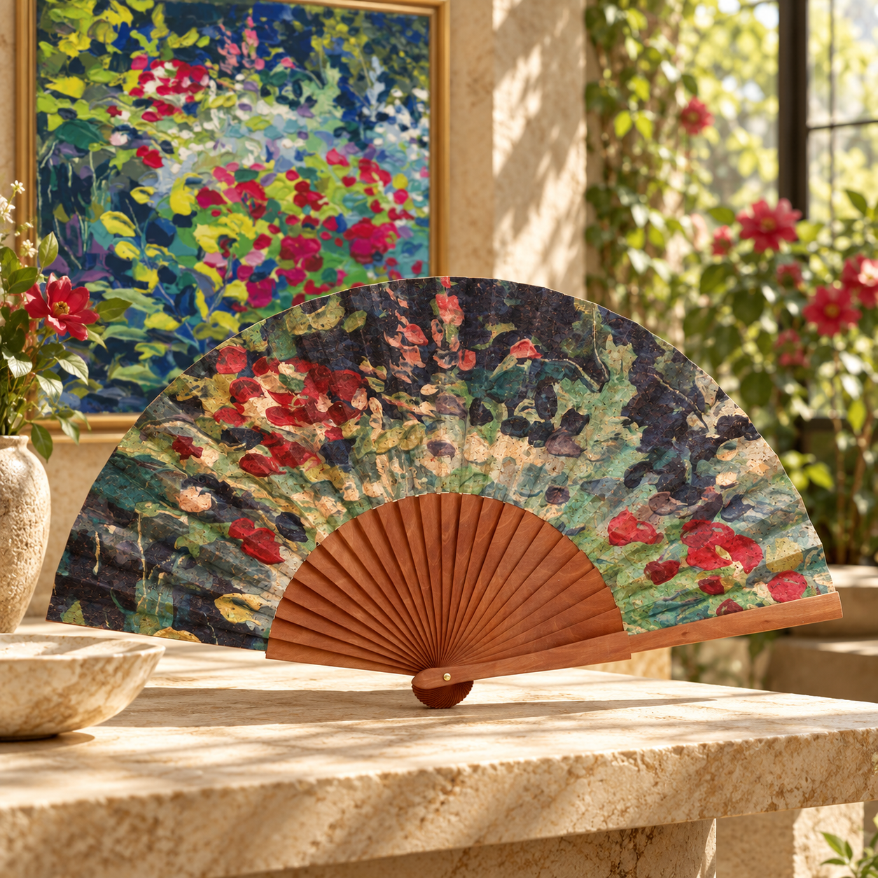 Abanico en corteza de Corcho Y Funda Para Abanico Fan, 2pc (1 Set), Group 1 Series F339