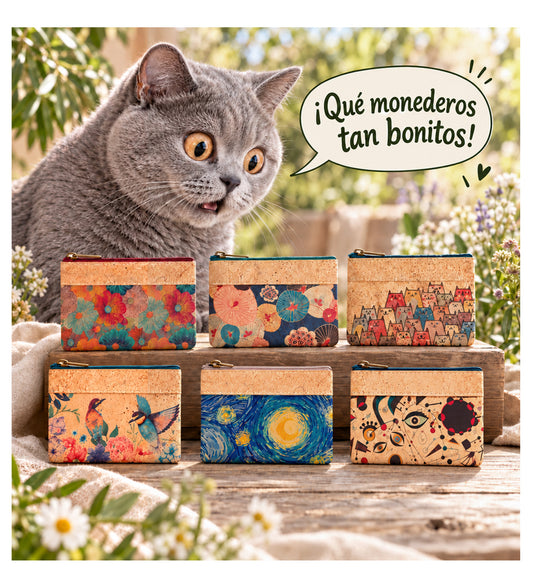 Portemonnaie aus Naturkork mit Reißverschluss und Prints | Serie 736