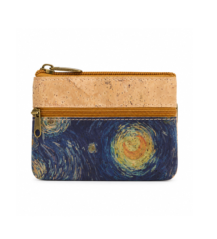 monedero de corcho · monedero de corcho con tres cremalleras · monedero pequeño de corcho · monedero de corcho estampado
