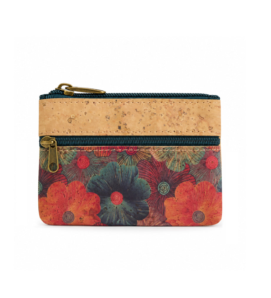 monedero de corcho · monedero de corcho con tres cremalleras · monedero pequeño de corcho · monedero de corcho estampado