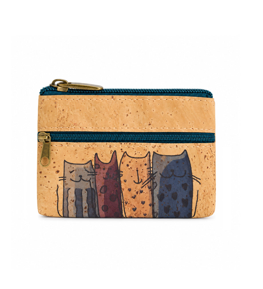 monedero de corcho · monedero de corcho con tres cremalleras · monedero pequeño de corcho · monedero de corcho estampado