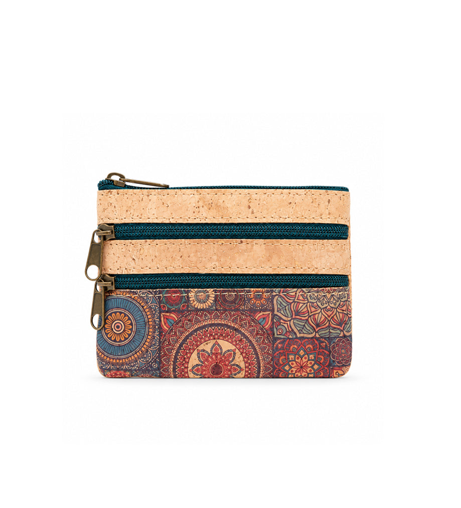 Monedero de corcho con estampado mandala