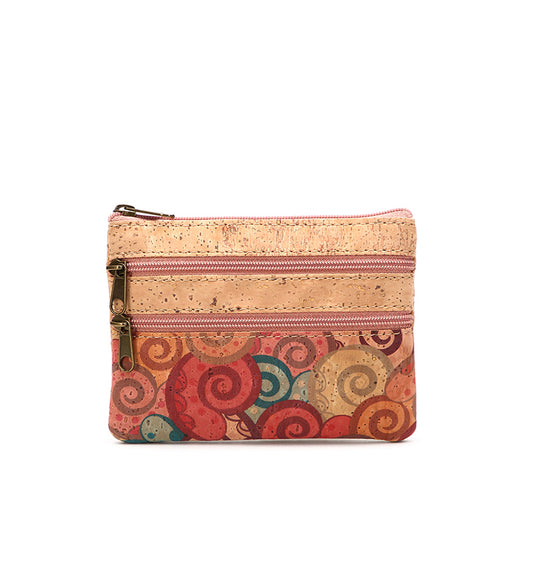 monedero de corcho · monedero de corcho con tres cremalleras · monedero pequeño de corcho · monedero de corcho estampado