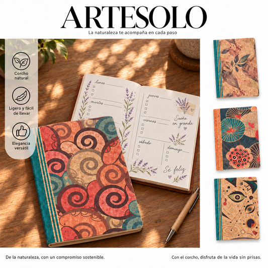 Quaderno A5 in Sughero Naturale con Chiusura Elastica | Serie 9000 | ARTESOLO