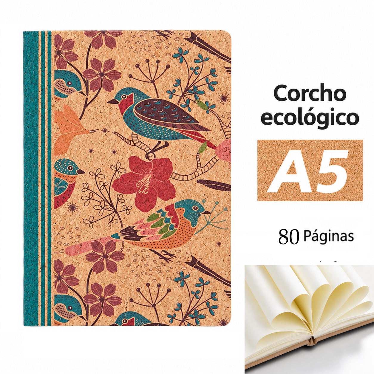 Cuaderno A5 con Tapa de Corcho Natural y Cierre Elástico | Serie 9000322 | ARTESOLO