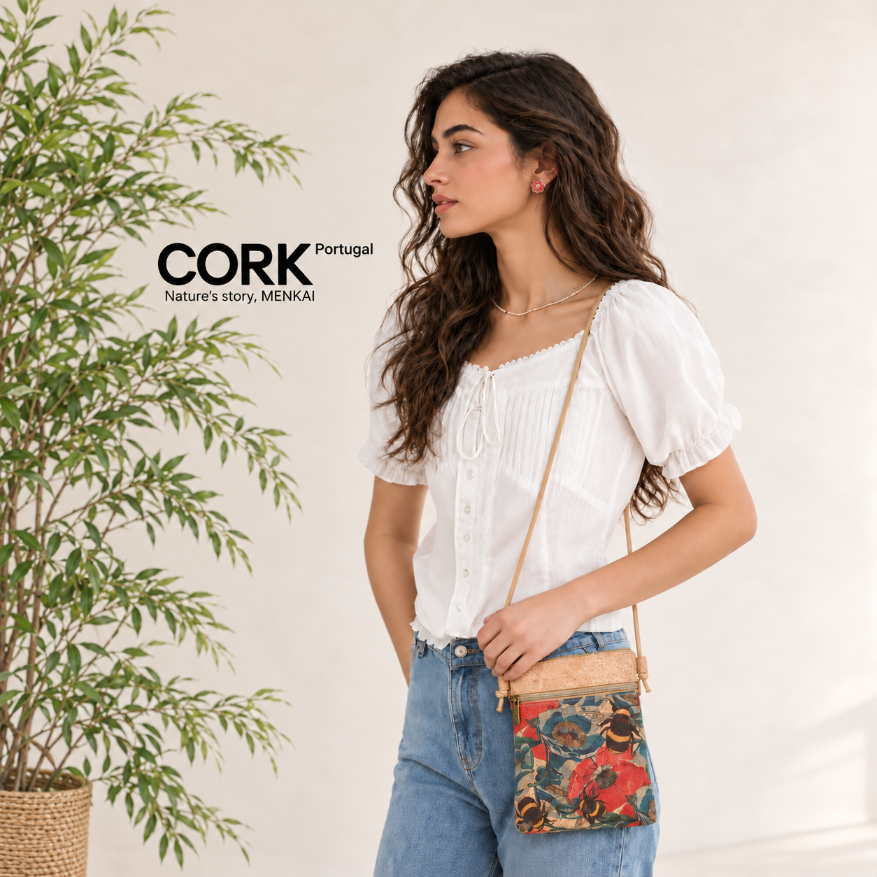 Cork Crossbody Shoulder Bag, Adjustable Crossbody Strap 