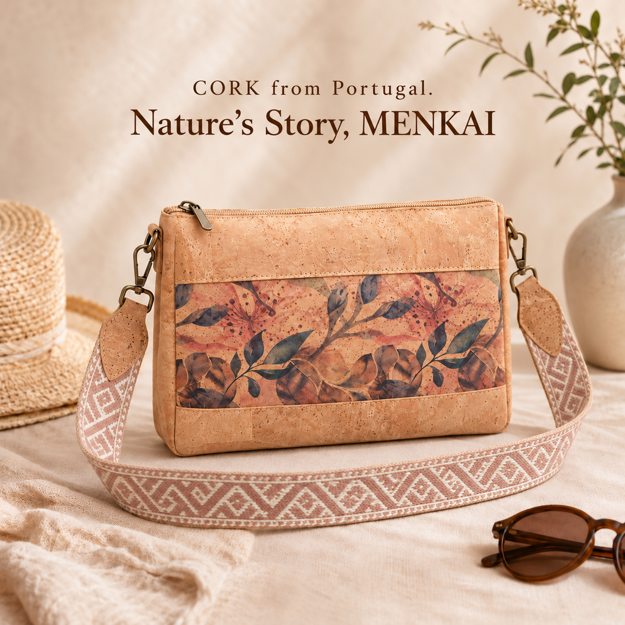 Cork Crossbody Shoulder Bag, Adjustable Crossbody Strap 