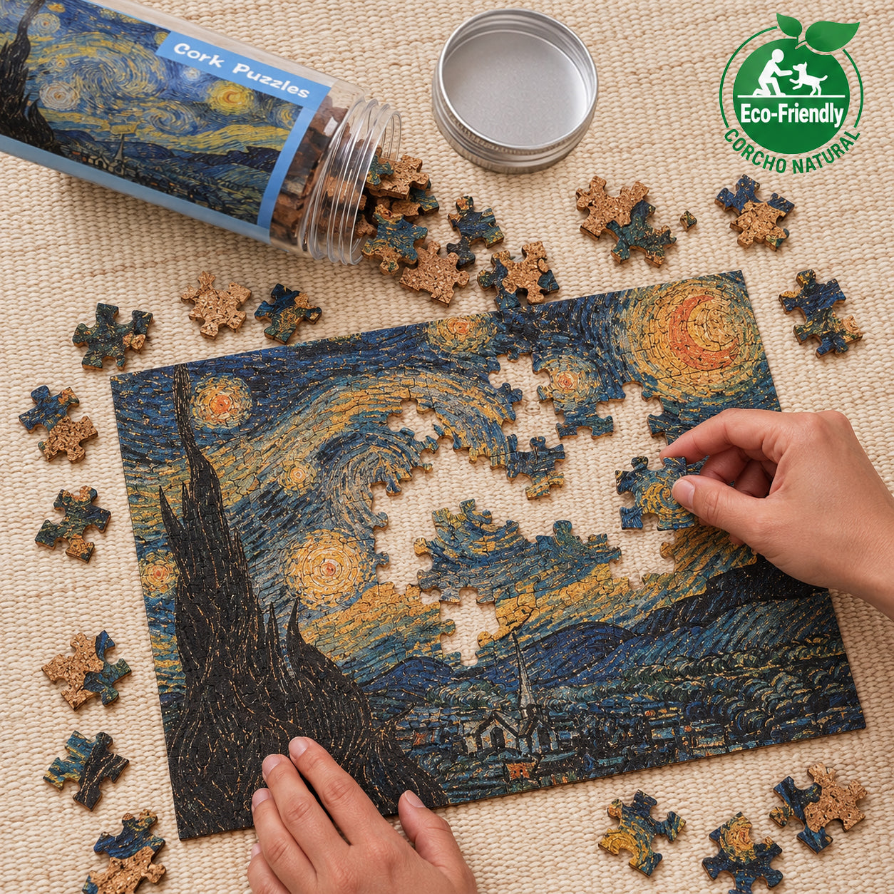 Korkpuzzles, Curious Sternennacht-Puzzle, Vincent-van-Gogh-Puzzle, 120-Teile-Puzzle